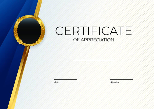 "Blue and gold Certificate of achievement template set Background with gold badge and border. Award diploma design blank. Vector Illustration. EPS10" - Διάνυσμα, εικόνα