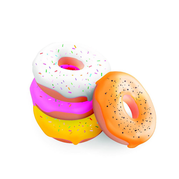 "Ρεαλιστικό 3d γλυκό νόστιμο ντόνατ φόντο. Μπορεί να χρησιμοποιηθεί για επιδόρπιο μενού, αφίσα, κάρτα. Εικονογράφηση διανύσματος EPS10" - Διάνυσμα, εικόνα
