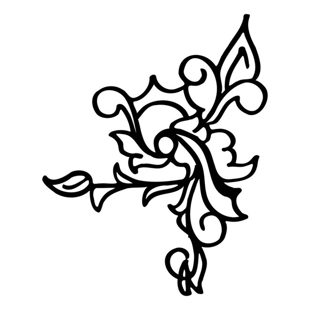 Obrys pěkný květinový ornament skica design. Ručně kreslený černý obrys květinové ozdoby. Ozdobná ilustrace. Jednoduchý kreslený náčrtek kresleného stylu - Vektor, obrázek