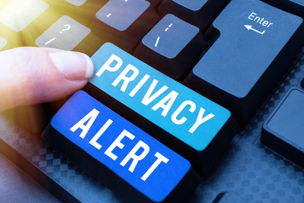 Legenda do texto apresentando Alerta de Privacidade, Conceito significado adverte o usuário do risco que pode roubar seus dados - Foto, Imagem