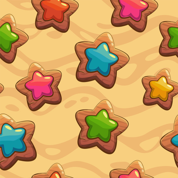 Pattern with wooden stars - Vector, Image