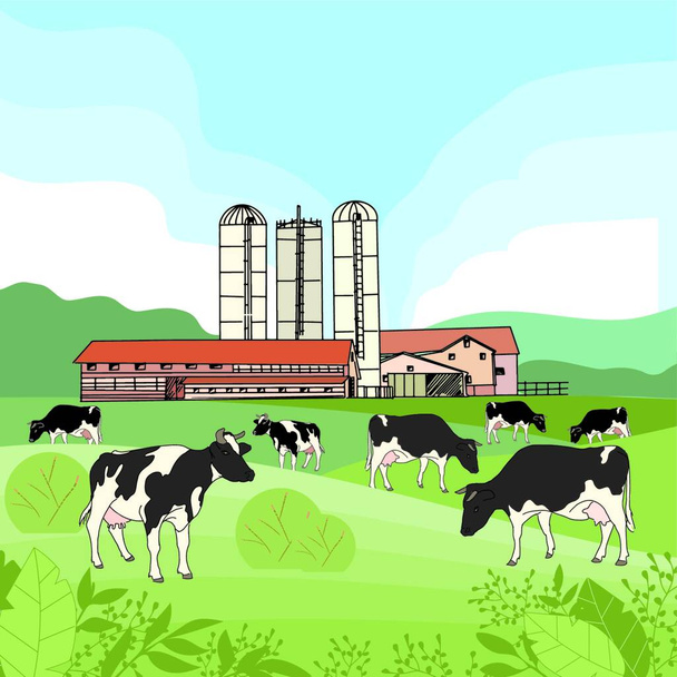 "Cows graze in a meadow" - Vector, Image