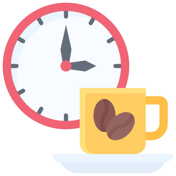 時計とコーヒーカップのアイコン、コーヒーショップ関連ベクトルイラスト - ベクター画像