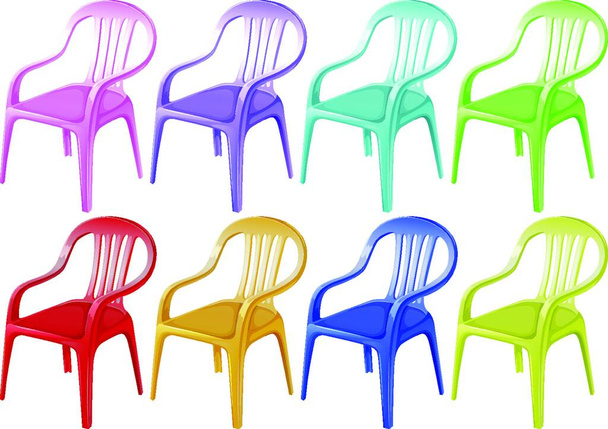 Sillas de plástico de colores hermosa ilustración vector - Vector, Imagen