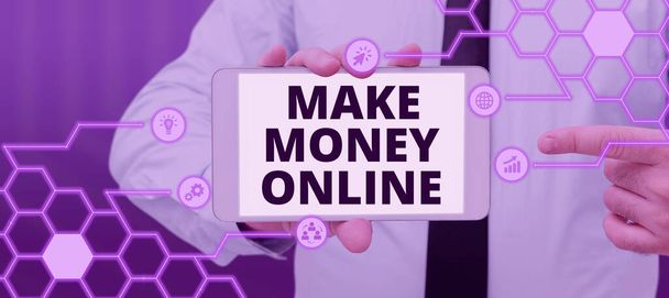 Conceptuele weergave Make Money Online, Business concept Krijg betaald geld verdienen door middel van freelancing en web marketing - Foto, afbeelding