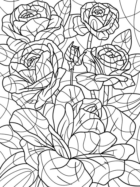 Coloring page with magnolia and leaves. Freehand sketch for adult antistress coloring page with doodle and zentangle elements. Coloring book vector illustration. - Vector, afbeelding