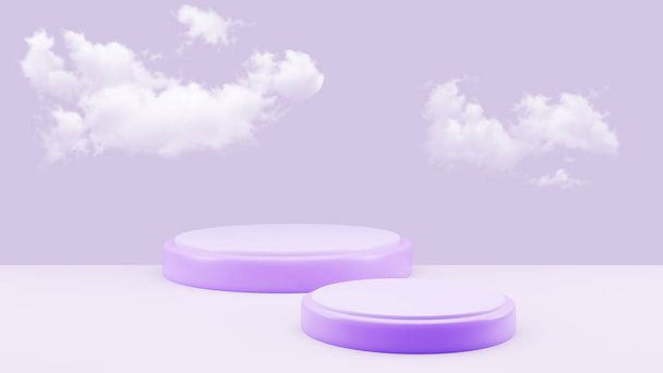 Minimalist purple pedestal for product presentation with minimal cloud. Showcase empty mockup template. Purple background. 3d render illustration. - Valokuva, kuva
