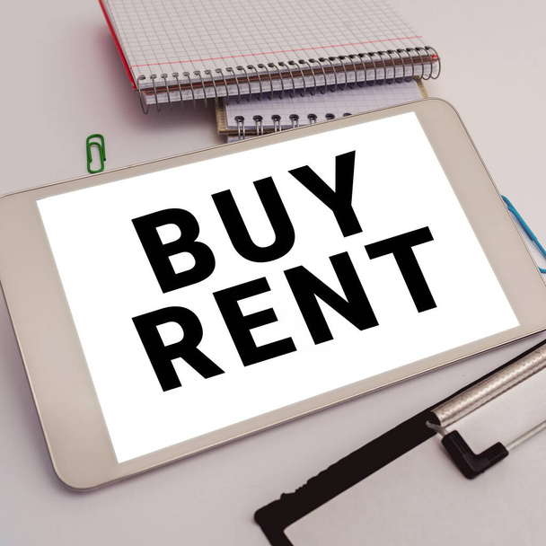 Inspiration showing sign Buy Question Rent, Business idea Group that gives information about renting houses - Foto, imagen