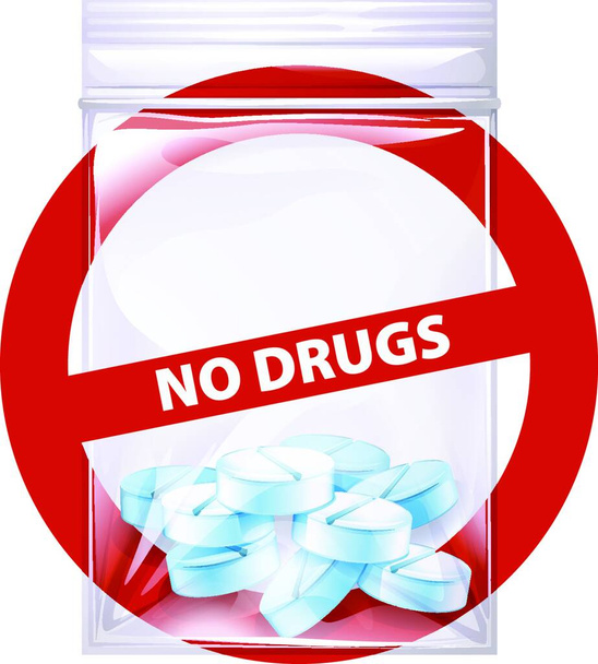 "Ningún signo de drogas con pastillas en la bolsa
" - Vector, Imagen