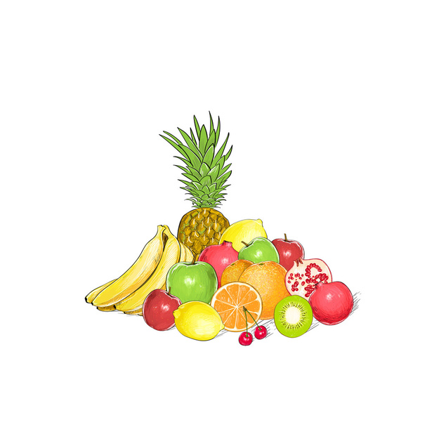 Assortment of exotic fruits - Вектор,изображение