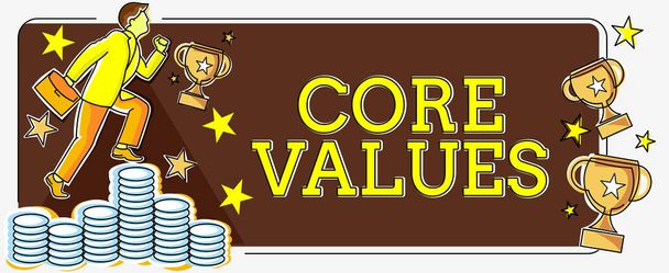 Tekst met inspiratie Core Values, Business concept principes die begeleiden en bepalen wat verkeerd en goed is - Foto, afbeelding