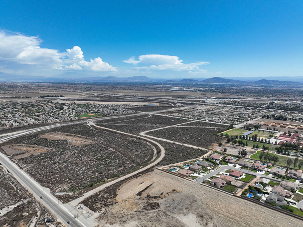 Aerial view of Rancho Cucamonga, located south of the foothills of the San Gabriel Mountains and Angeles National Forest in San Bernardino County, California, United States. - Photo, Image
