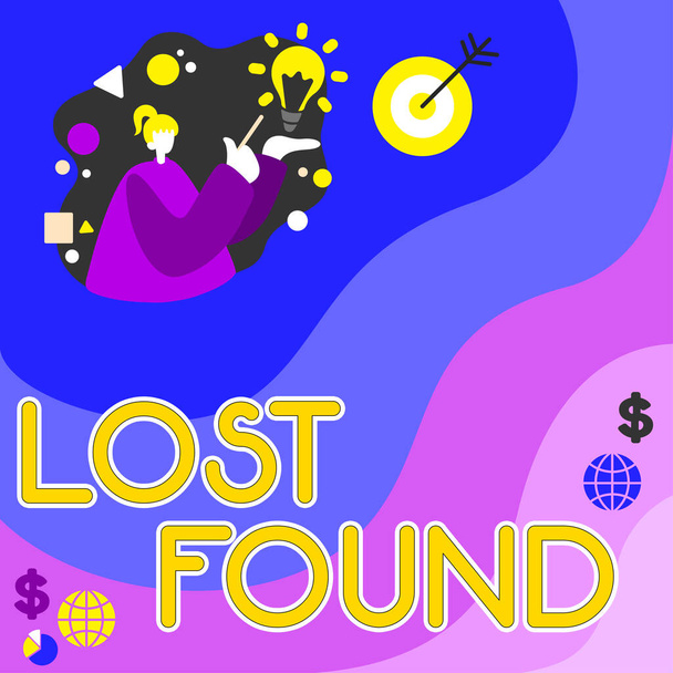 Κείμενο γραφής Lost Found, Business showcase Πράγματα που έχουν μείνει πίσω και μπορεί να ανακτηθούν στον ιδιοκτήτη - Φωτογραφία, εικόνα