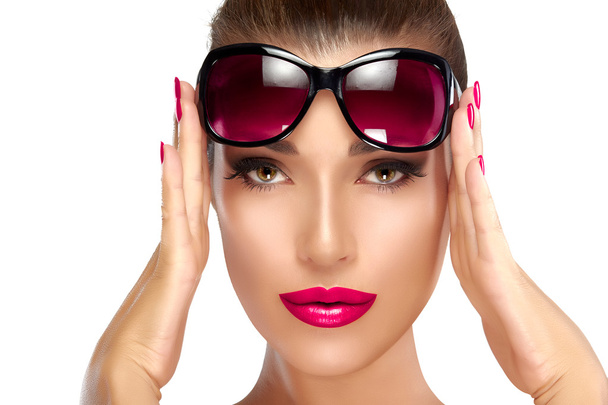 Fashion Model Woman Holding her Shades on Forehead - Photo, Image