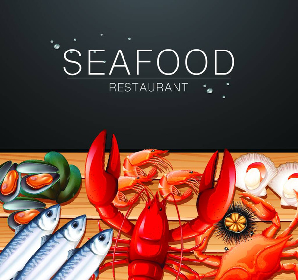 レストランテンプレート上の魚介類 - ベクター画像