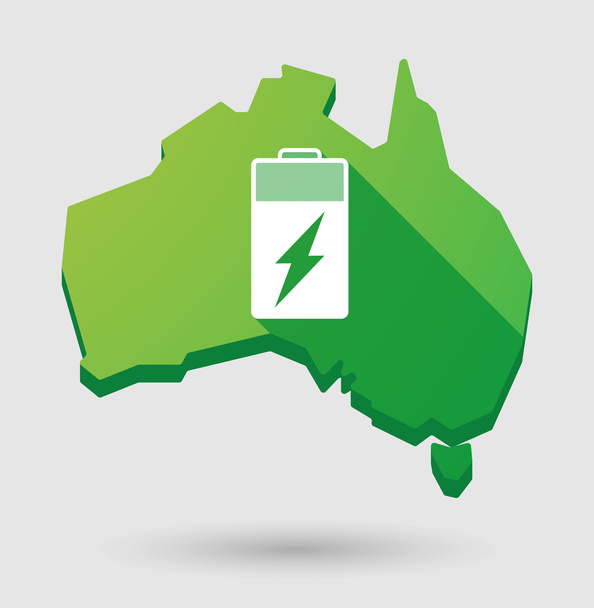 Αυστραλία πράσινο εικονίδιο σχήμα χάρτη με μια μπαταρία - Διάνυσμα, εικόνα