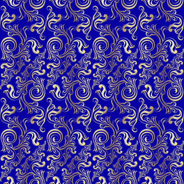 ダマスクヴィンテージバロックスクロール装飾渦巻。ビクトリア朝のモノグラム紋章盾旋回。レトロな花の葉のパターンの境界線は、アンティークアカンサスの書道刻まれた入れ墨を残します。シームレスなパターン - ベクター画像