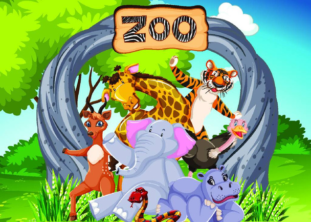 "Зоопаркові тварини на фоні дикої природи
" - Вектор, зображення