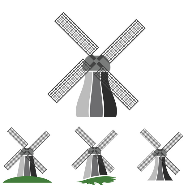 větrný mlýn siluety sada - Vektor, obrázek