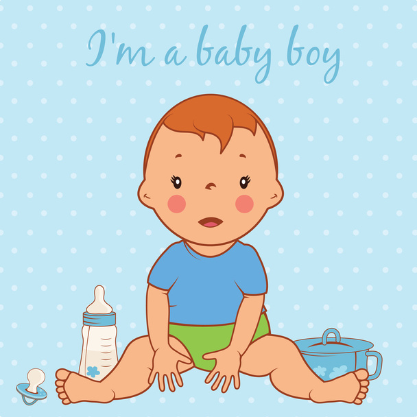 Illustration of cute baby boy. Vector - Vektör, Görsel