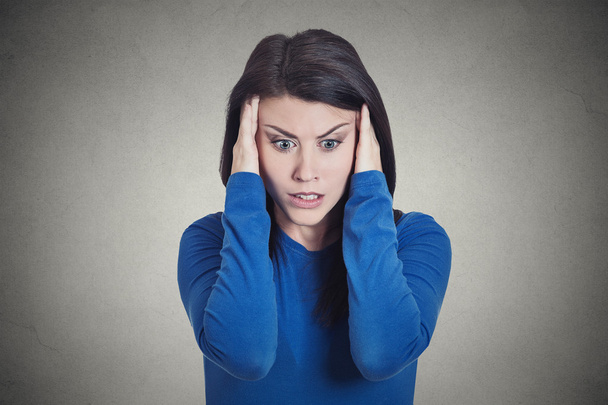 stressed sad young housewife, woman having migraine, tension headache - Φωτογραφία, εικόνα