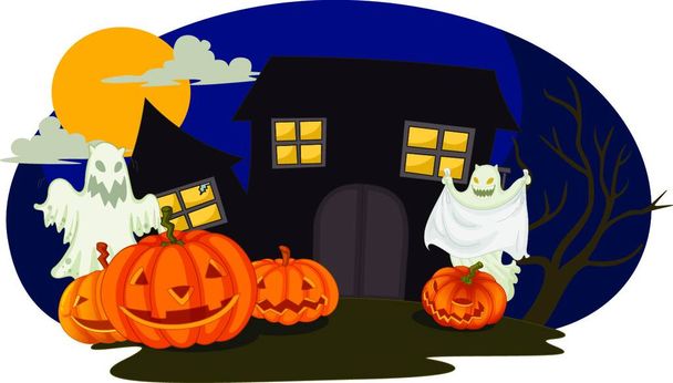 halloween y fantasmas, ilustración vectorial colorido  - Vector, Imagen