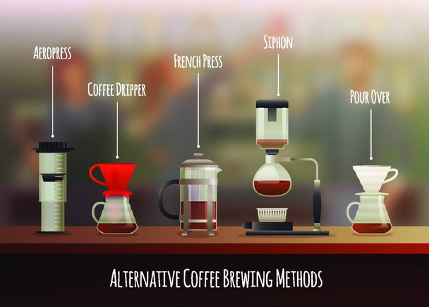 Equipo de café Composición, vector colorido ilustración - Vector, imagen