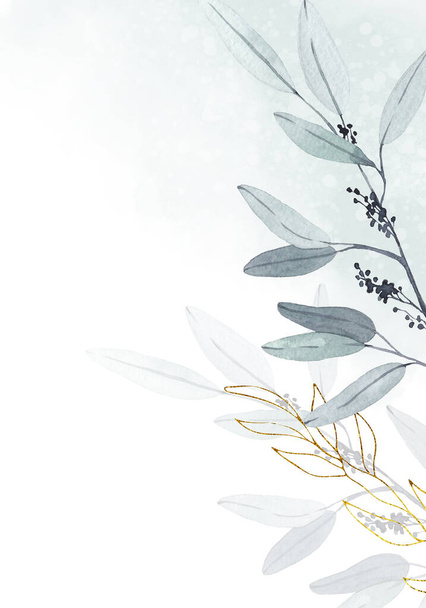 Foglie pallide - banner di design botanico. Bordo acquerello pastello floreale. - Foto, immagini