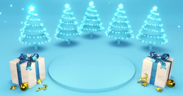 Palco de Natal decorar com ornamentos de ouro presentes e árvores de Natal brilhantes - Filmagem, Vídeo