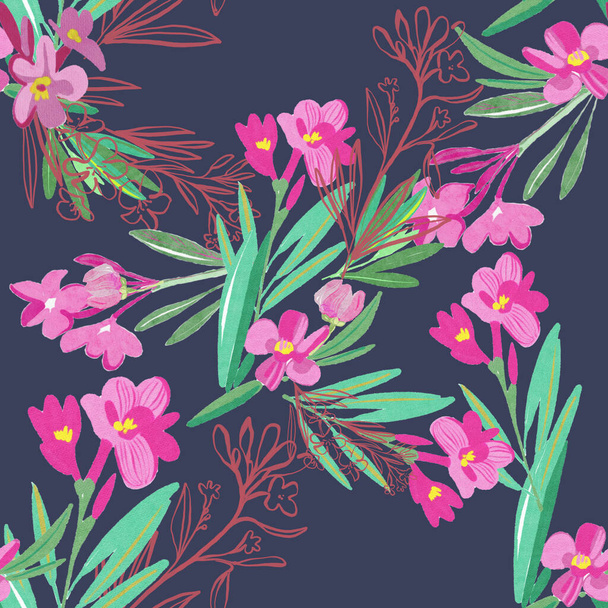 Seamless pattern with flowers and leaves. Artistic trendy background. Aquarelle wildflower for background, texture, wrapper pattern, frame or border. - Photo, Image