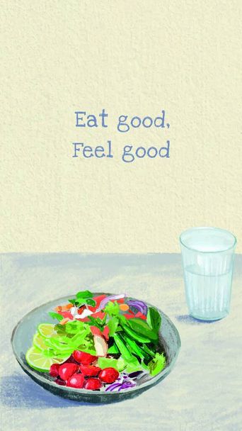 Essen gutes Gefühl gute Farbstiftzeichnung - Vektor, Bild