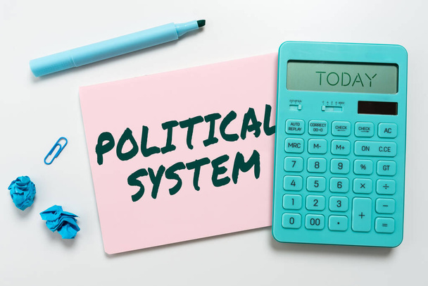Подпись, отображающая политическую систему, Концепция, означающая процесс принятия официальных правительственных решений - Фото, изображение