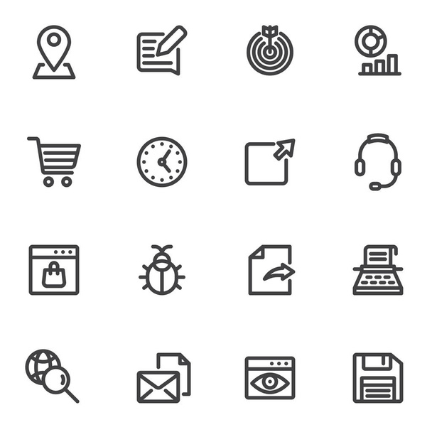 SEO search engine optimization line icons set, outline vector symbol collection, linear style pictogram pack. Signs, logo illustration. Set includes icons as business marketing, copywriting, support - Вектор,изображение