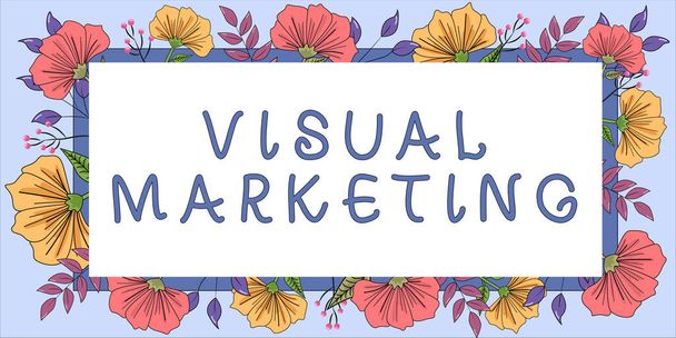 Τίτλος κειμένου που παρουσιάζει το Visual Marketing, Εννοιολογική φωτογραφία που αφηγείται την ιστορία του εμπορικού σας σήματος ή του προϊόντος σας από τη δημιουργία - Φωτογραφία, εικόνα