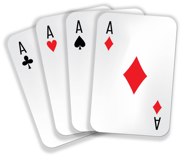 Set speelkaarten - vier azen: clubs, schoppen, kruisen, diamanten. vectorbeeld geïsoleerd op de witte achtergrond. - Vector, afbeelding