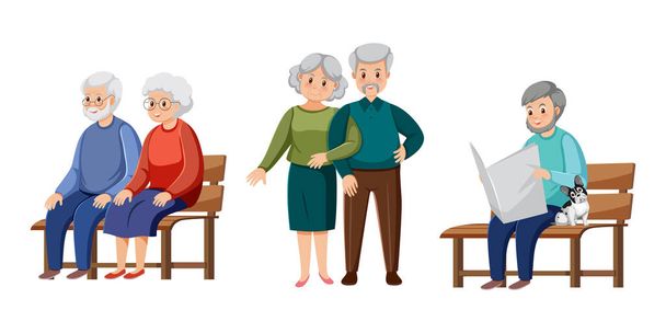 Пожилые люди на белом фоне - Вектор,изображение