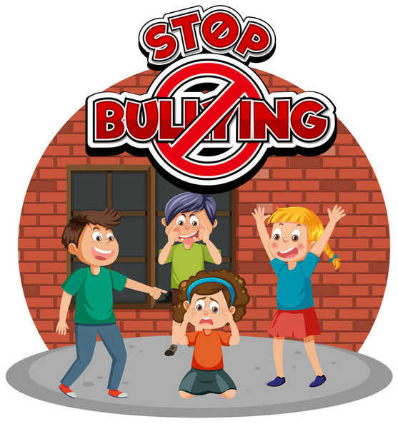 学校の子供といじめのテキストを停止イラスト - ベクター画像