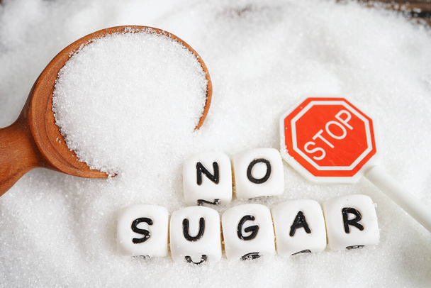 DUR, tatlı granüllü şeker ile metin, diyabet önleme, diyet ve iyi sağlık için kilo kaybı. - Fotoğraf, Görsel