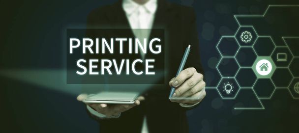 Text caption presenting Printing Service, Internet Concept program offered by print providers that manage all aspects - Photo, Image