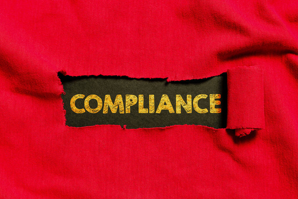 Text sign showing Compliance, Business overview the action or fact of complying with a wish or commands - Photo, Image