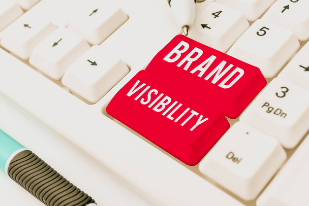 Testo che mostra l'ispirazione Brand Visibility, Business approach frequency at which showing see your brand in search results - Foto, immagini