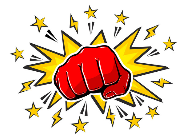Explosive blow fist,  strong punch drawn in comic style. Fist punching, hit strong fist. Vector on transparent background - Vector, Image
