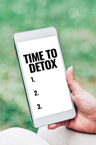 Ručně psané znamení Čas na detox, Konceptuální fotografie Okamžik pro dietu Zdraví výživy Léčba závislostí očistit - Fotografie, Obrázek