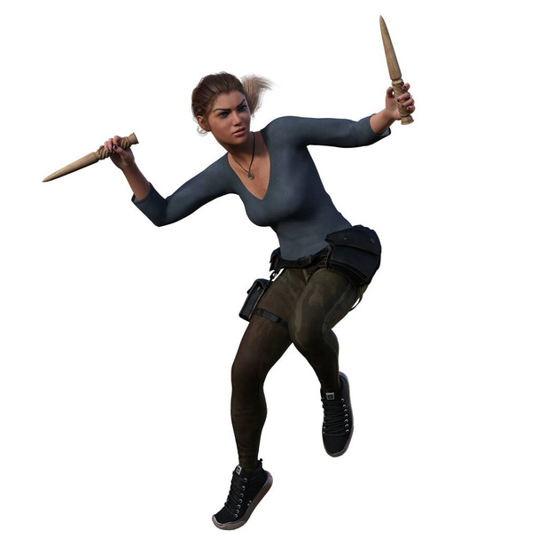3D render, εικονογράφηση, νεαρή γυναίκα κυνηγός βαμπίρ - Φωτογραφία, εικόνα