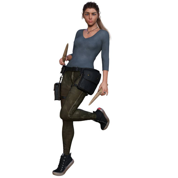 3D render, illusztráció, fiatal női vámpír vadász - Fotó, kép