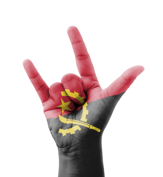 Рука рішень, що я люблю вас, знак, Прапор Анголи пофарбовані, багатоцільовий  - Фото, зображення