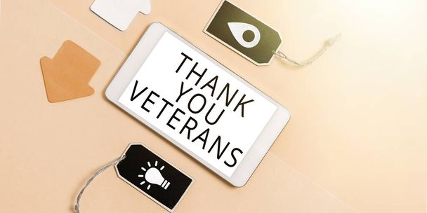 Rukopisný text Děkujeme veteráni, Slovo psané o vyjádření vděčnosti Pozdrav ocenění - Fotografie, Obrázek