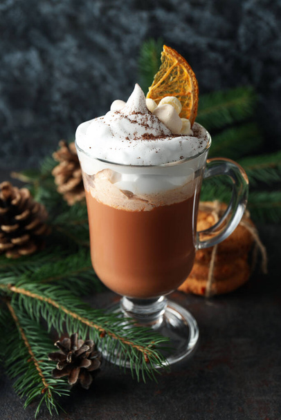 Concept of sweet drink, tasty cocoa drink with marshmallow - Foto, Imagem