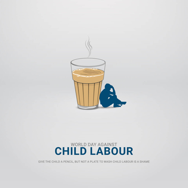 Dia Mundial contra o Trabalho Infantil. Dia anti-trabalho infantil. Parar o trabalho infantil - Vetor, Imagem