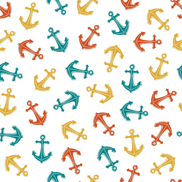 Abstract Colorful Summer Anchor Doodles Vector Seamless Pattern can be use for background and apparel design - Вектор,изображение